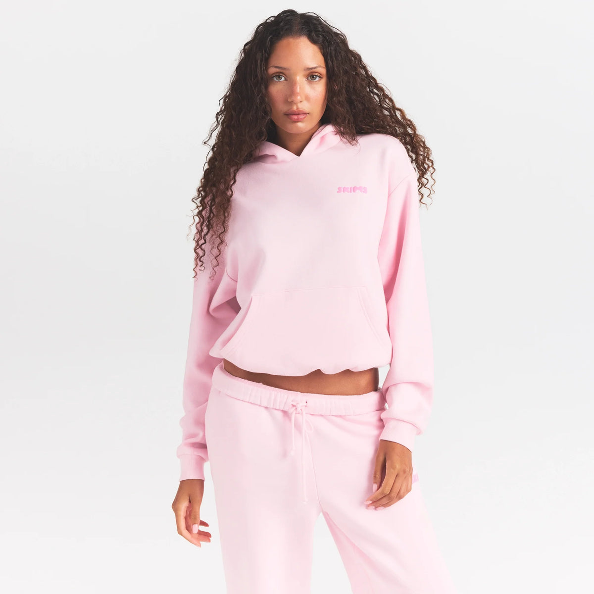 COTTON FLEECE HOODIE WITH EMBOSSED LOGO | CHERRY BLOSSOM