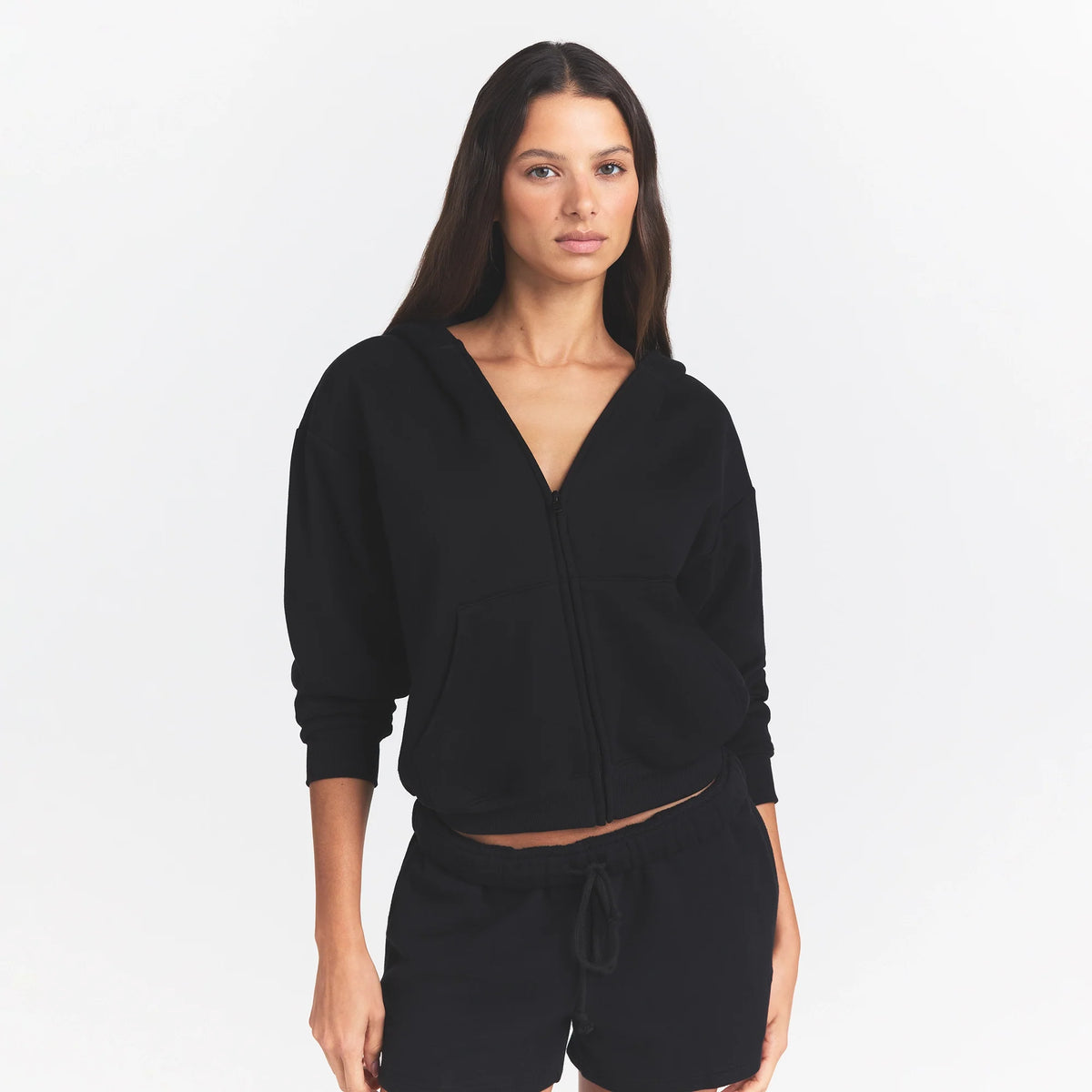 COTTON FLEECE ZIP UP HOODIE | ONYX