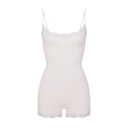 FITS EVERYBODY LACE ONESIE | SLATE PIN DOT PRINT
