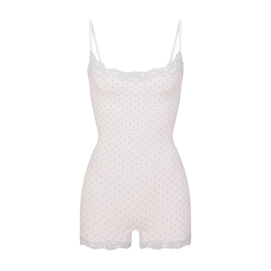FITS EVERYBODY LACE ONESIE | SLATE PIN DOT PRINT