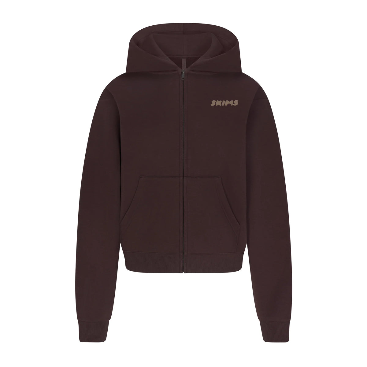 COTTON FLEECE ZIP UP HOODIE WITH EMBOSSED LOGO | ESPRESSO