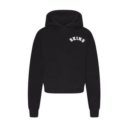 COTTON FLEECE HOODIE | ONYX SNOW ARCHED SKIMS LOGO