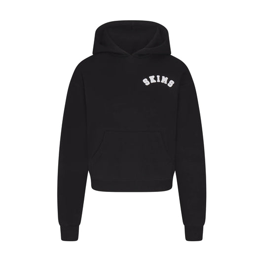 COTTON FLEECE HOODIE | ONYX SNOW ARCHED SKIMS LOGO