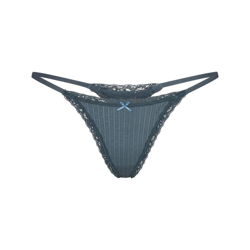 LIGHTWEIGHT COTTON POINTELLE LACE STRING THONG | ZIRCON TONAL