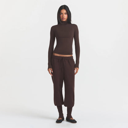 COTTON FLEECE SWEATPANT WITH RIB LEG WARMER WITH EMBOSSED LOGO | ESPRESSO