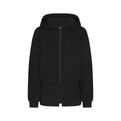 COTTON FLEECE ZIP UP ONESIE | ONYX