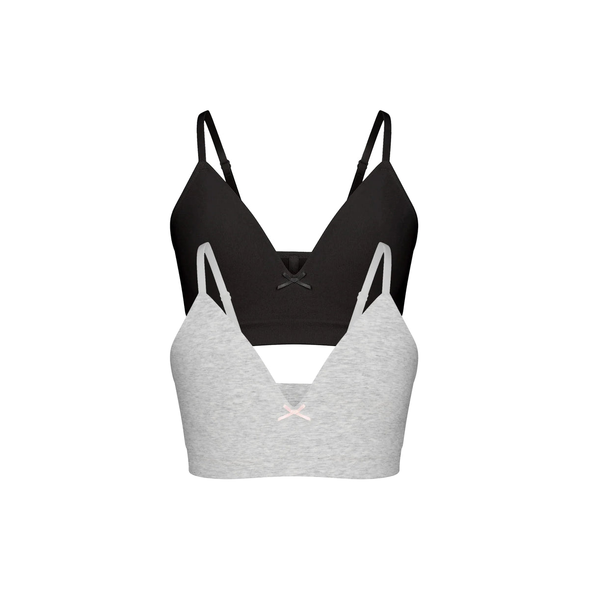 COTTON SEAMLESS JUNIORS TRAINING BRA 2-PACK | LIGHT HEATHER GREY AND SOOT