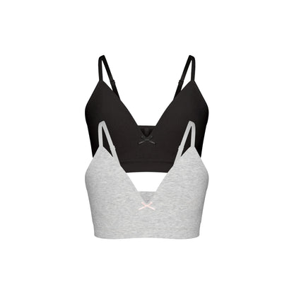 COTTON SEAMLESS JUNIORS TRAINING BRA 2-PACK | LIGHT HEATHER GREY AND SOOT