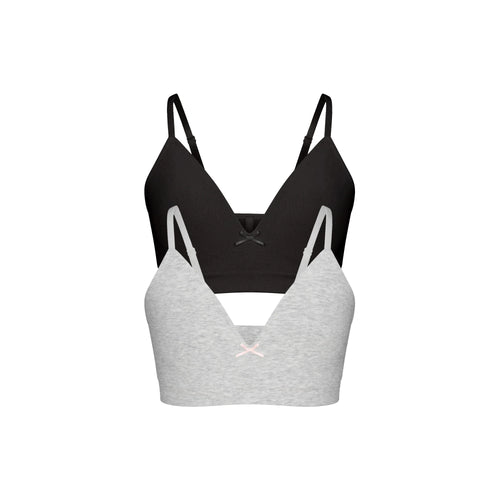 COTTON SEAMLESS JUNIORS TRAINING BRA 2-PACK | LIGHT HEATHER GREY AND SOOT