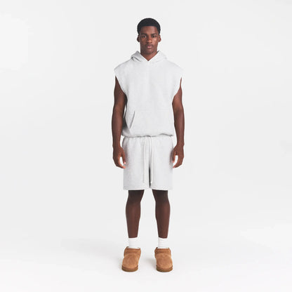 FLEECE LOUNGE MENS SLEEVELESS HOODIE | LIGHT HEATHER GREY