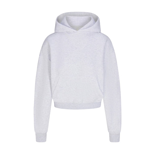 COTTON FLEECE CROPPED HOODIE WITH EMBOSSED LOGO | LIGHT HEATHER GREY