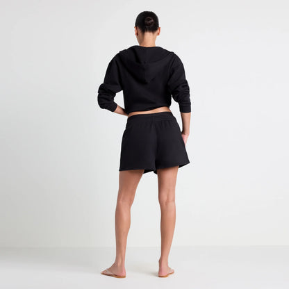 COTTON FLEECE DOUBLE WAISTBAND SHORT | ONYX