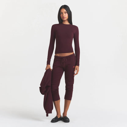 COTTON FLEECE LEGGING WITH EMBOSSED LOGO | CURRANT