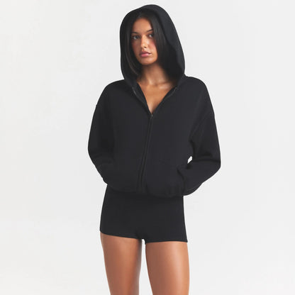 COTTON FLEECE ZIP UP ONESIE | ONYX