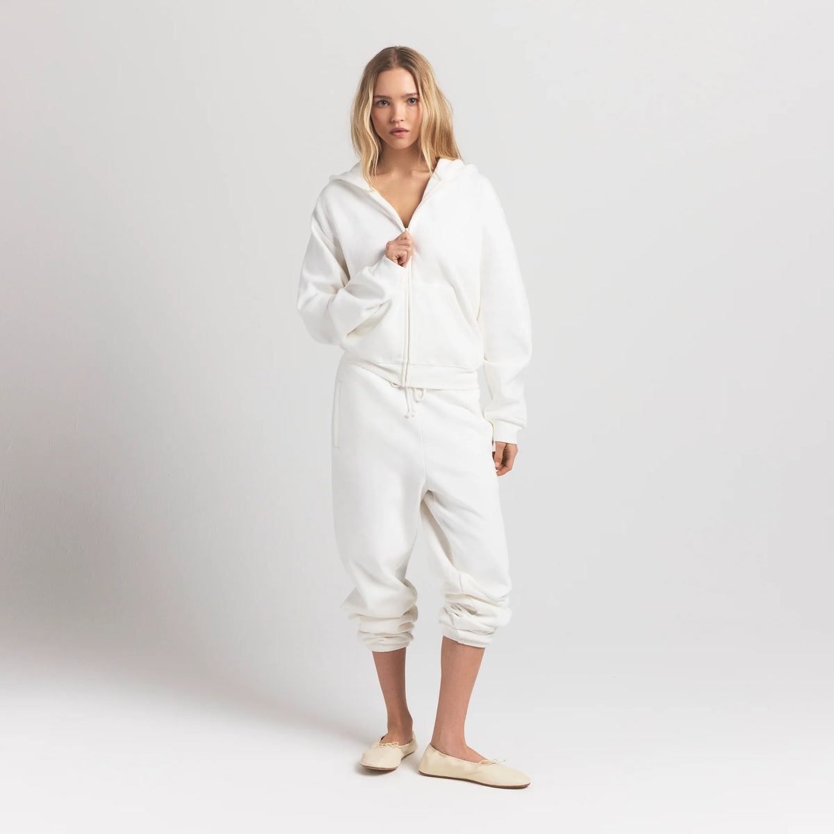 COTTON FLEECE ZIP UP HOODIE | MARBLE