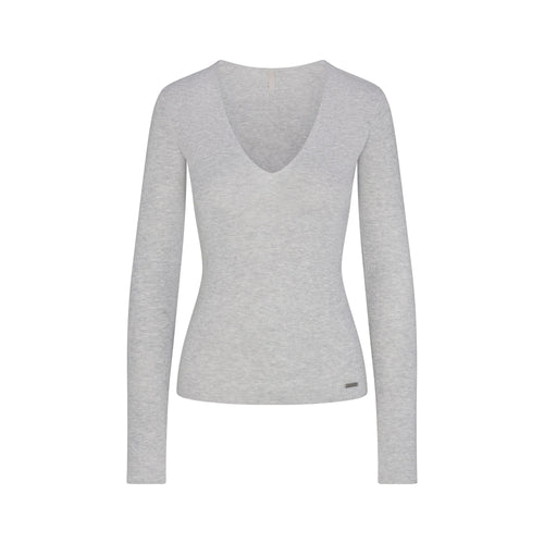 ESSENTIAL KNIT LONG SLEEVE V NECK | MID HEATHER GREY