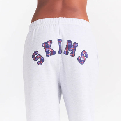 COTTON FLEECE STRAIGHT LEG PANT | LIGHT HEATHER GREY ARCHED SKIMS PLAID