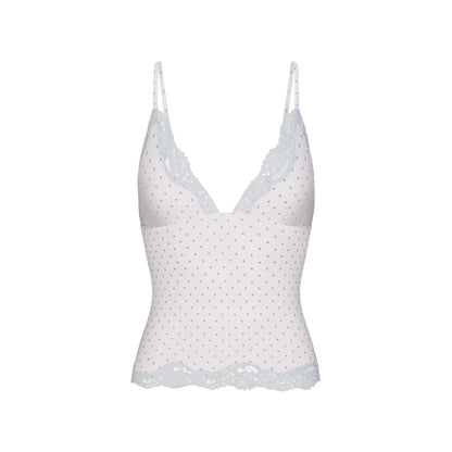 FITS EVERYBODY LACE TRIANGLE CAMI AND BOY SHORT SET | SLATE PIN DOT PRINT
