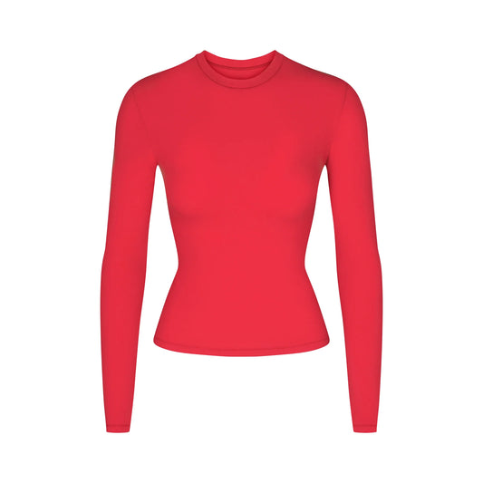 COTTON JERSEY LONG SLEEVE T-SHIRT | RED