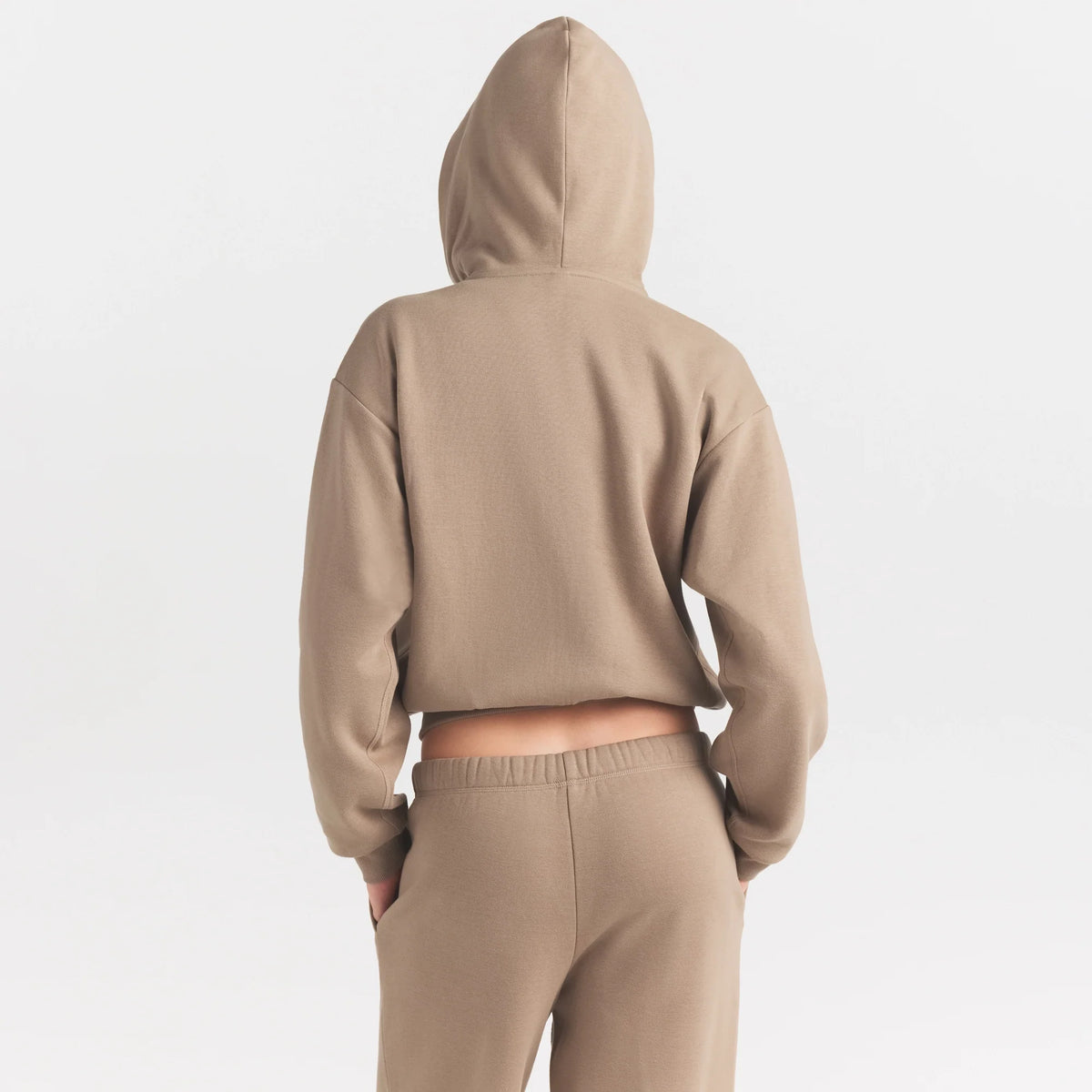 COTTON FLEECE ZIP UP HOODIE WITH EMBOSSED LOGO | LATTE