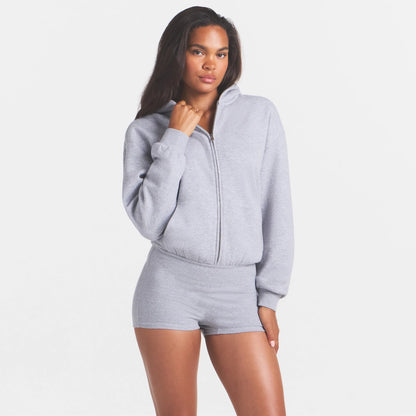 COTTON FLEECE ZIP UP ONESIE | HEATHER GREY
