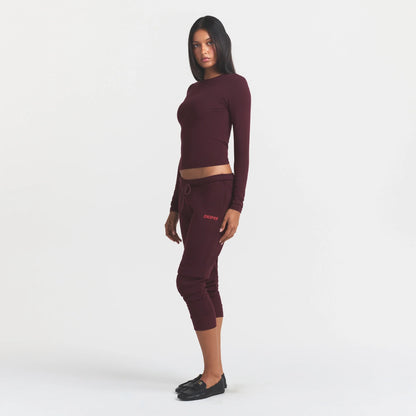 COTTON FLEECE LEGGING WITH EMBOSSED LOGO | CURRANT