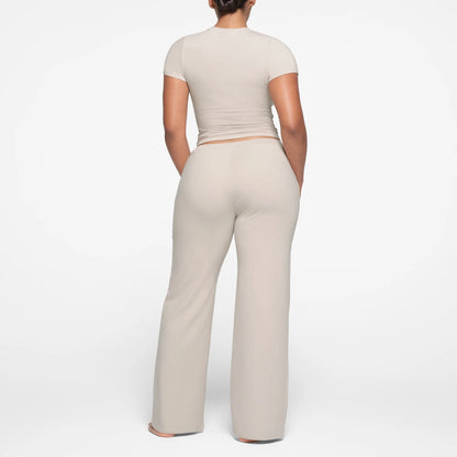 COTTON JERSEY STRAIGHT LEG PANT | STONE