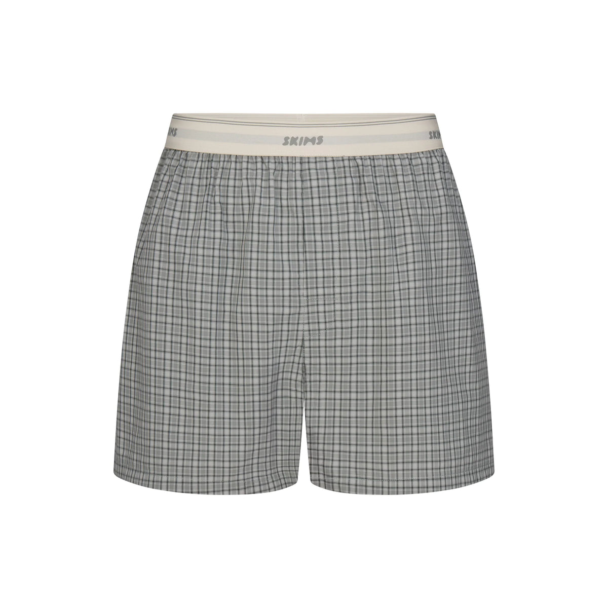 COTTON POPLIN MENS LOGO BAND BOXER | SLATE GREY CHECK