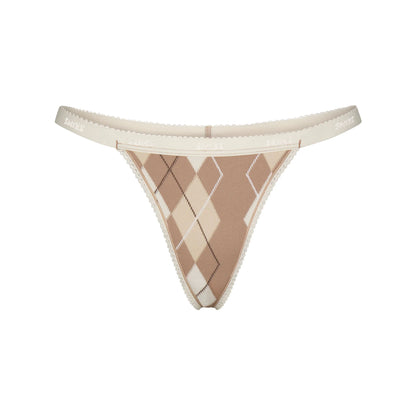 LIGHTWEIGHT COTTON LOGO PICOT THONG | CAFE ARGYLE PRINT