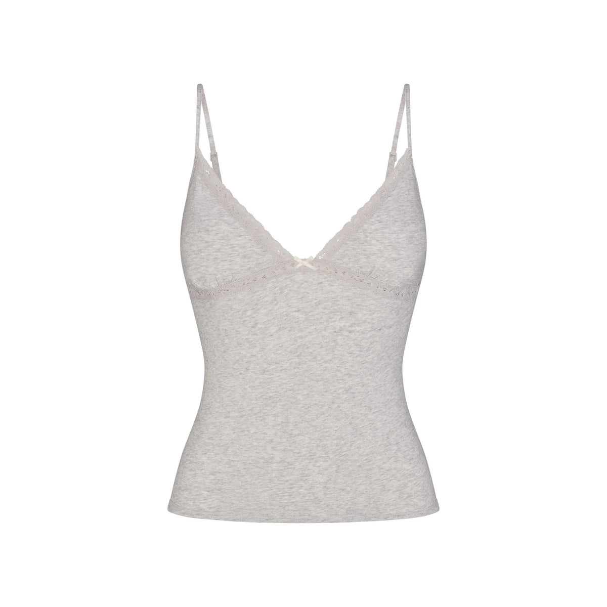 LIGHTWEIGHT COTTON LACE CAMI AND BOY SHORT SET | LIGHT HEATHER GREY