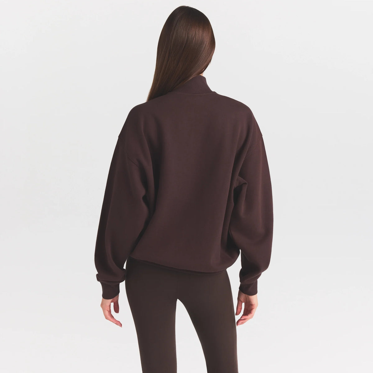 COTTON FLEECE MOCK NECK QUARTER ZIP WITH EMBOSSED LOGO | ESPRESSO