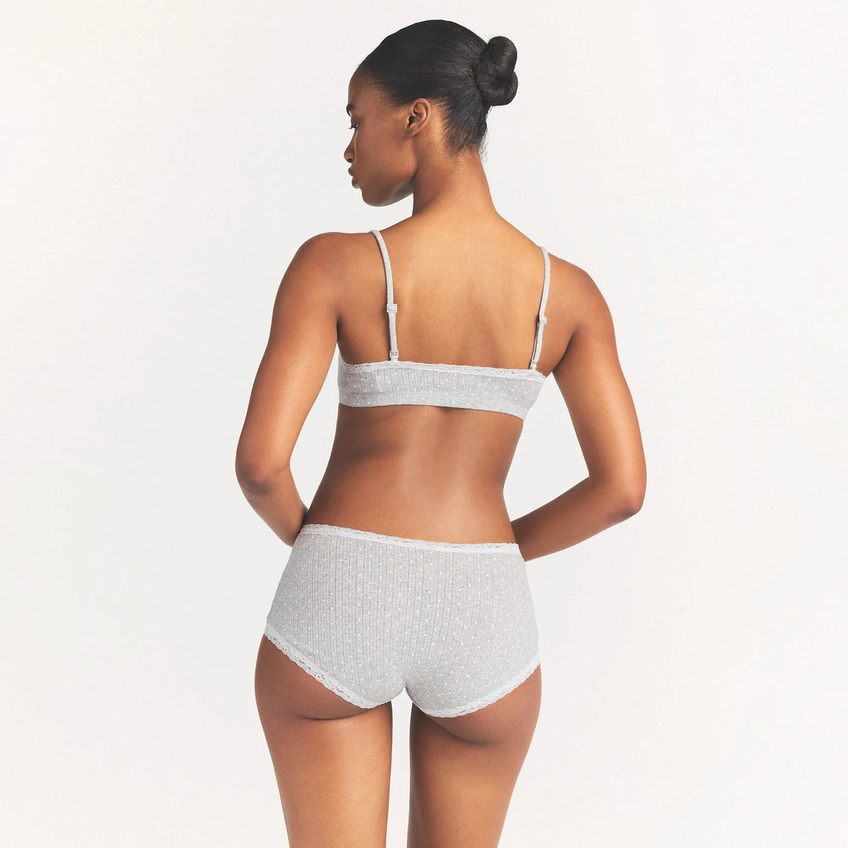 LIGHTWEIGHT COTTON POINTELLE LACE BOY SHORT | LIGHT HEATHER GREY PIN DOT