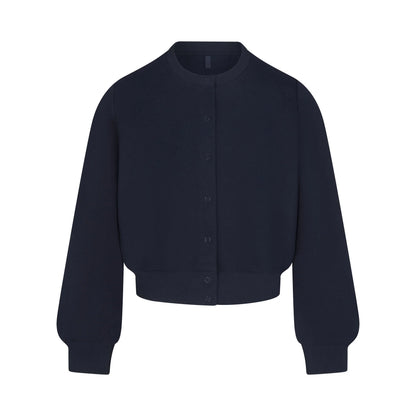 COTTON FLEECE SHRUNKEN CARDIGAN | NAVY