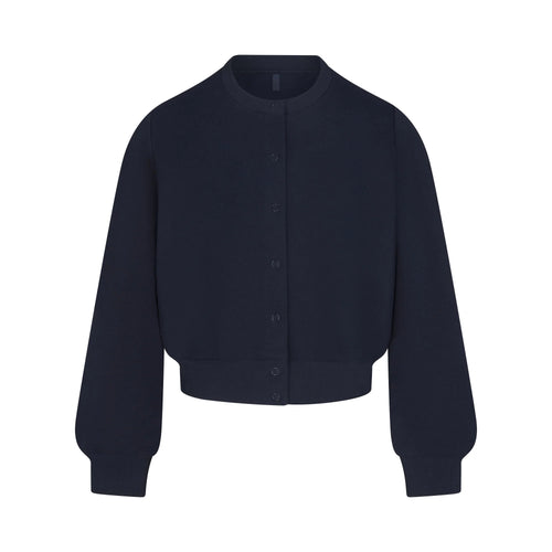 COTTON FLEECE SHRUNKEN CARDIGAN | NAVY