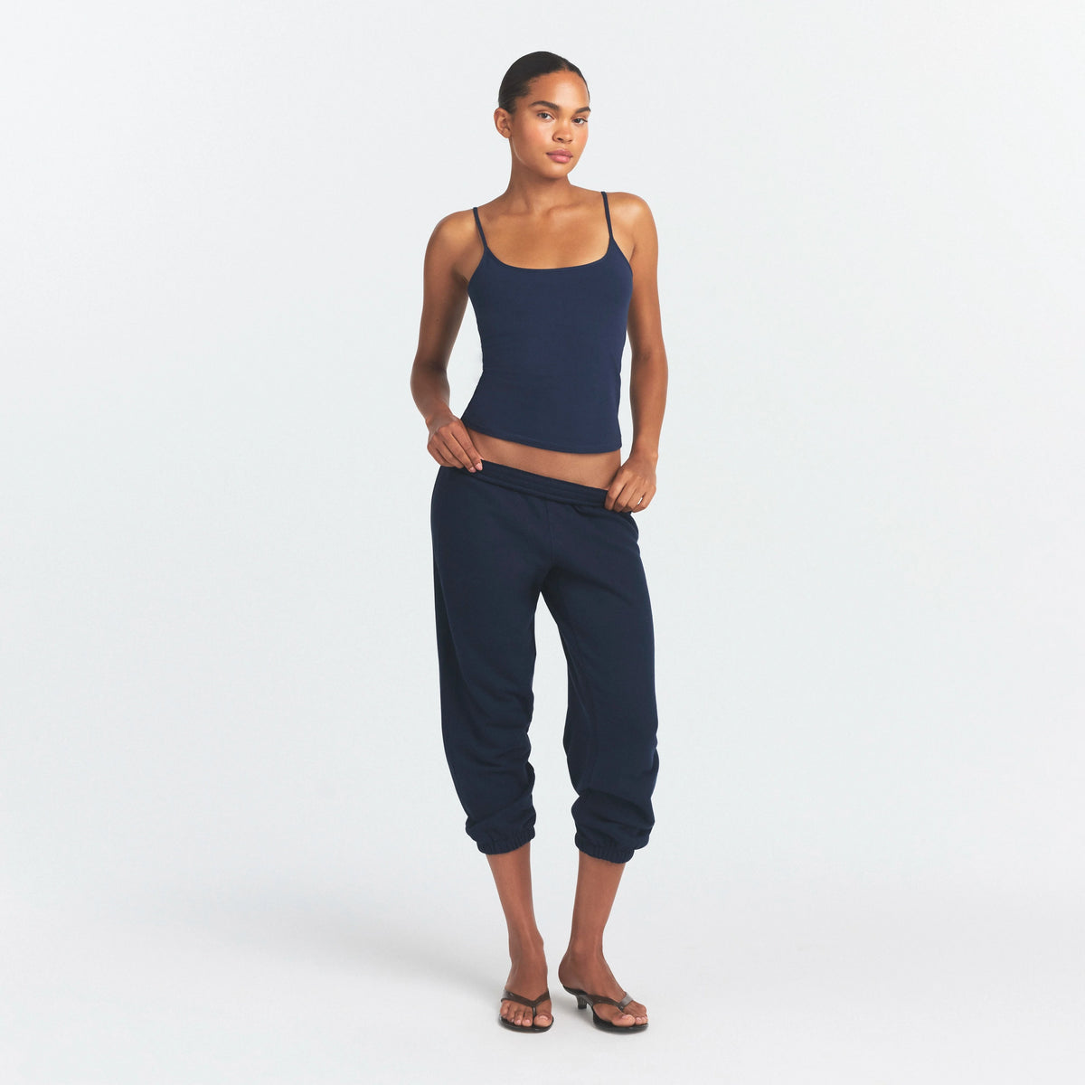 DRAPEY FRENCH TERRY CROPPED JOGGER | NAVY