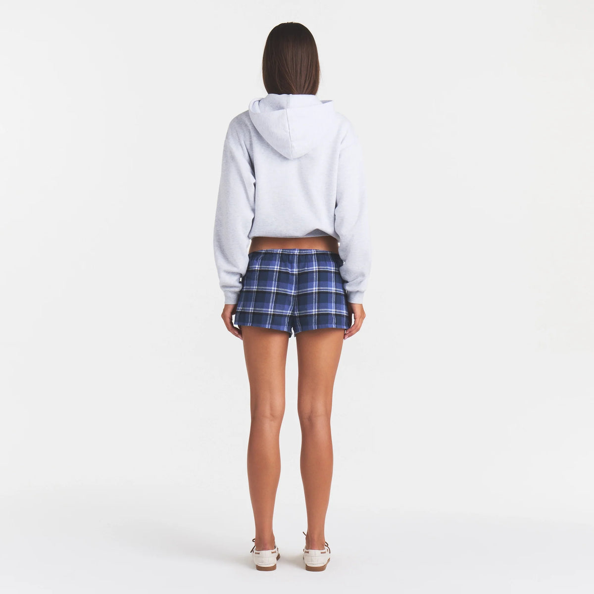 COTTON FLEECE ZIP UP HOODIE | LIGHT HEATHER GREY ARCHED SKIMS PLAID