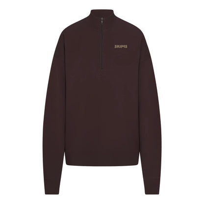 COTTON FLEECE MOCK NECK QUARTER ZIP WITH EMBOSSED LOGO | ESPRESSO