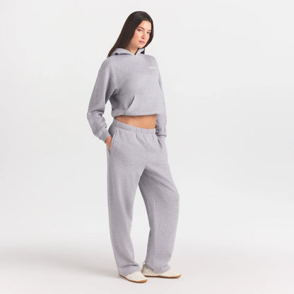 COTTON FLEECE HOODIE WITH EMBOSSED LOGO | HEATHER GREY