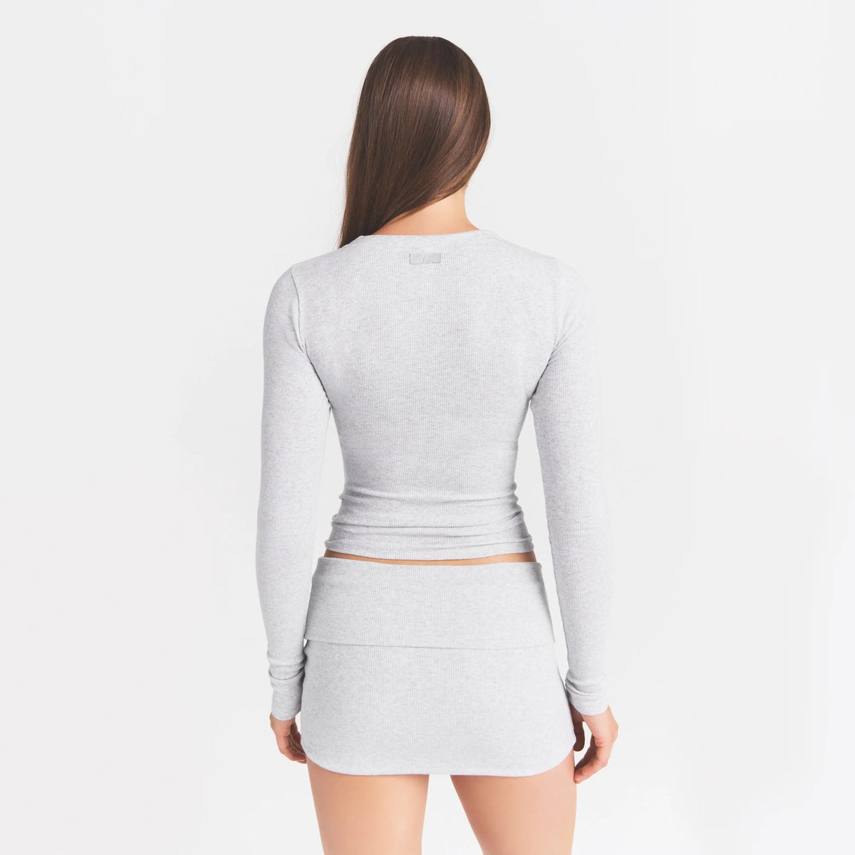 COTTON RIB ZIP UP TOP | LIGHT HEATHER GREY