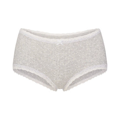 LIGHTWEIGHT COTTON POINTELLE LACE BOY SHORT | LIGHT HEATHER GREY PIN DOT