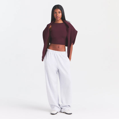 COTTON FLEECE STRAIGHT LEG PANT | LIGHT HEATHER GREY ARCHED SKIMS PLAID