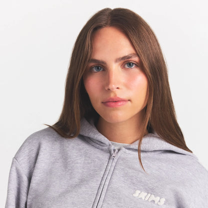 COTTON FLEECE ZIP UP HOODIE WITH EMBOSSED LOGO | HEATHER GREY