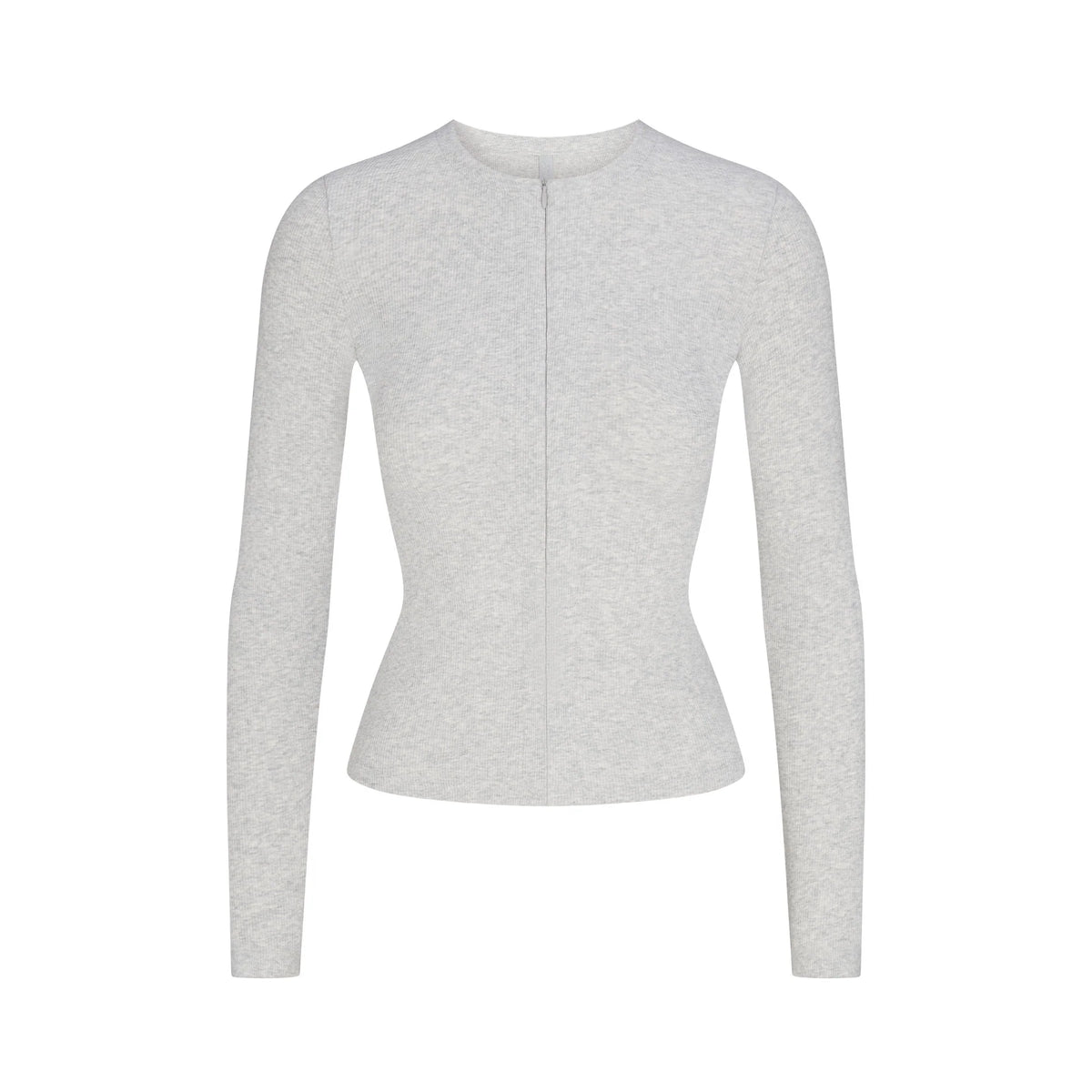 COTTON RIB ZIP UP TOP | LIGHT HEATHER GREY