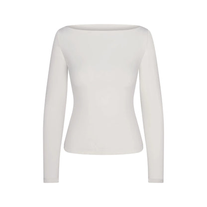 COTTON JERSEY LONG SLEEVE BOATNECK TOP | MARBLE