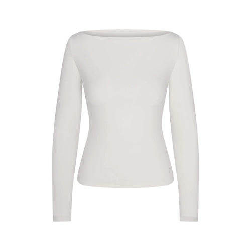 COTTON JERSEY LONG SLEEVE BOATNECK TOP | MARBLE