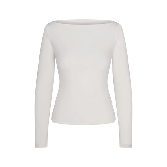 COTTON JERSEY LONG SLEEVE BOATNECK TOP | MARBLE