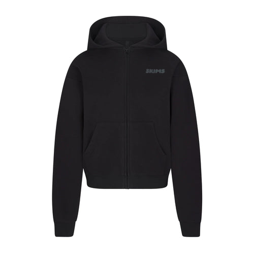 COTTON FLEECE ZIP UP HOODIE WITH EMBOSSED LOGO | ONYX