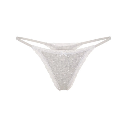 LIGHTWEIGHT COTTON POINTELLE LACE STRING THONG | LIGHT HEATHER GREY PIN DOT