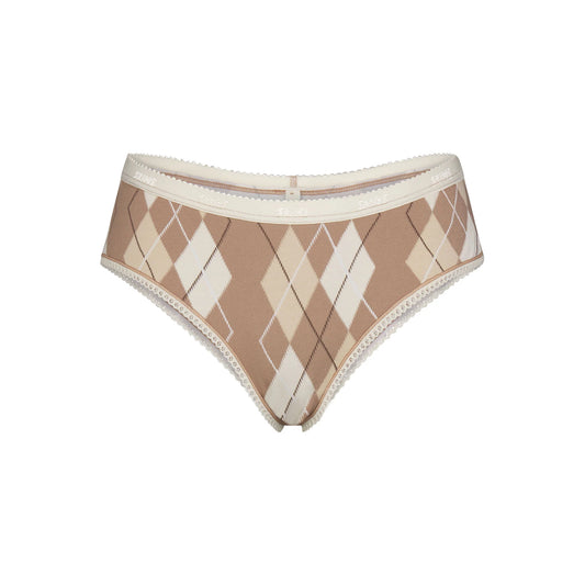 LIGHTWEIGHT COTTON LOGO PICOT HIPSTER | CAFE ARGYLE PRINT