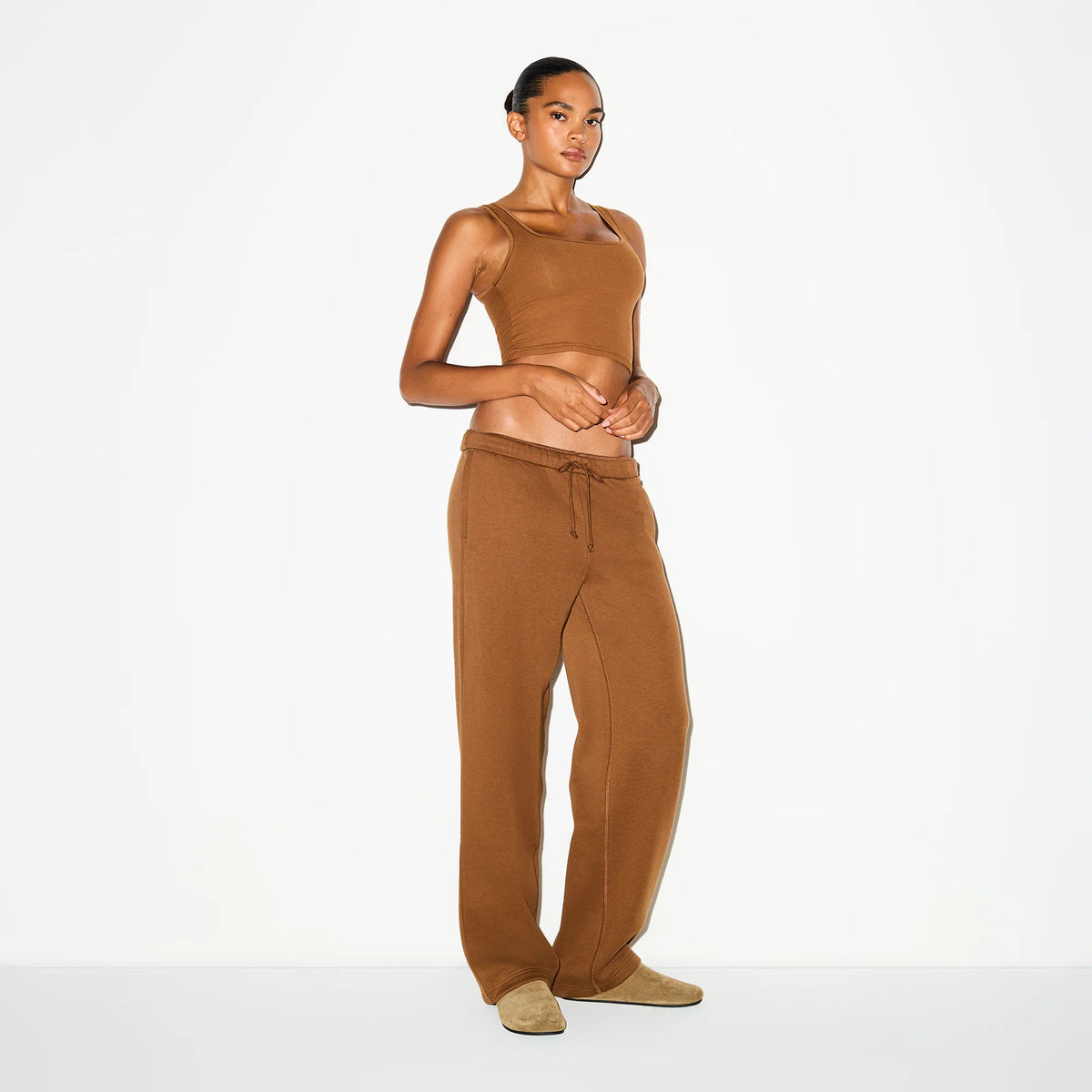 COTTON FLEECE STRAIGHT LEG PANT | BISON
